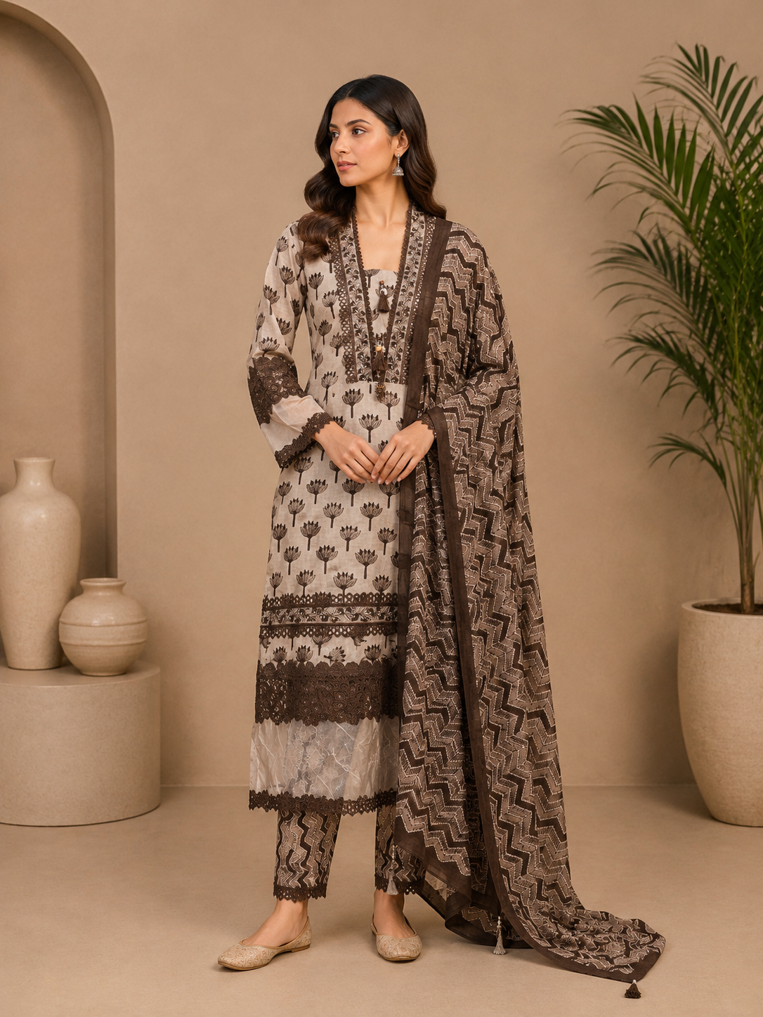 Women's Printed Cotton Kurta Pant Set with Dupatta